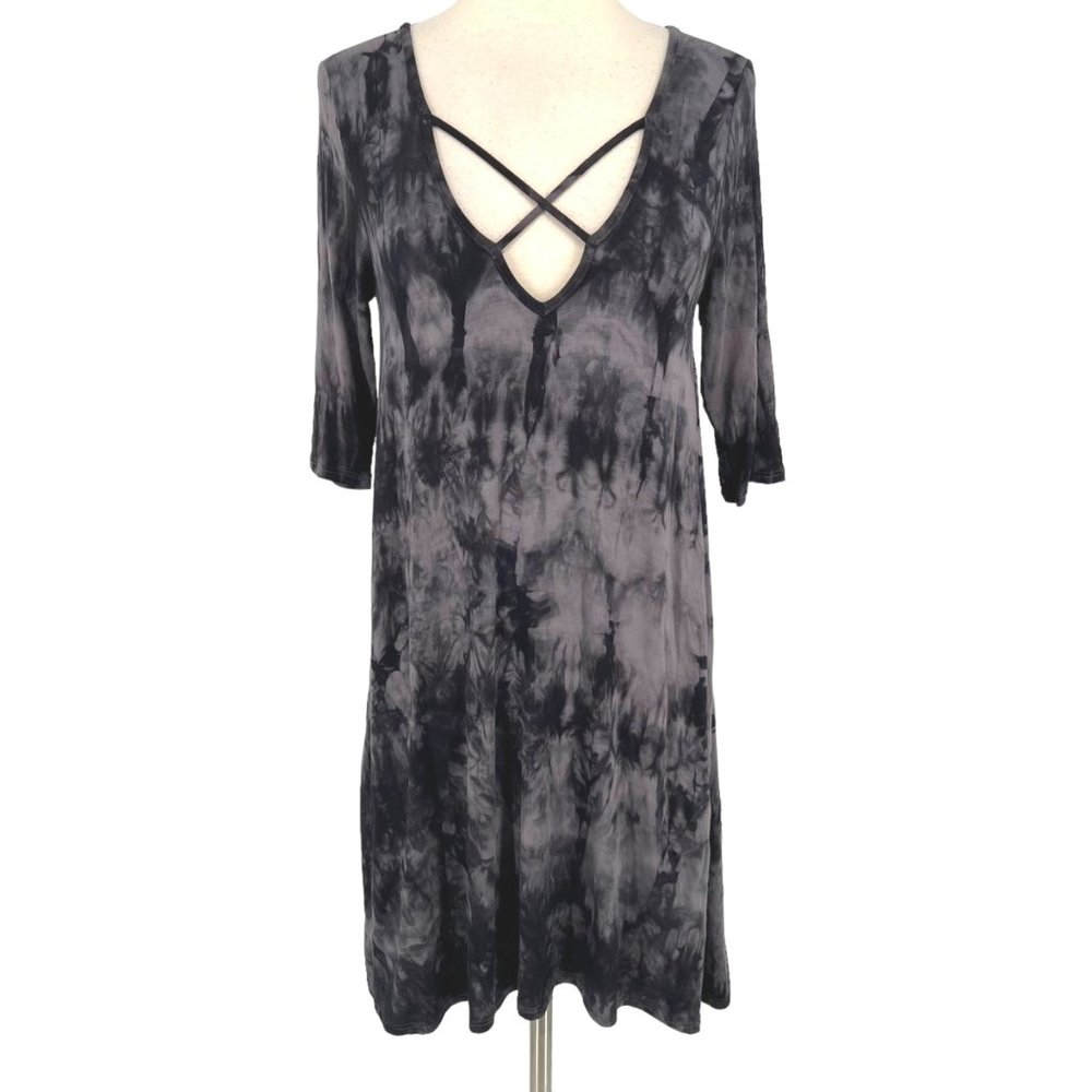 Ginger G Tie Dye Shirt Dress Black Gray Size Medium NWT
